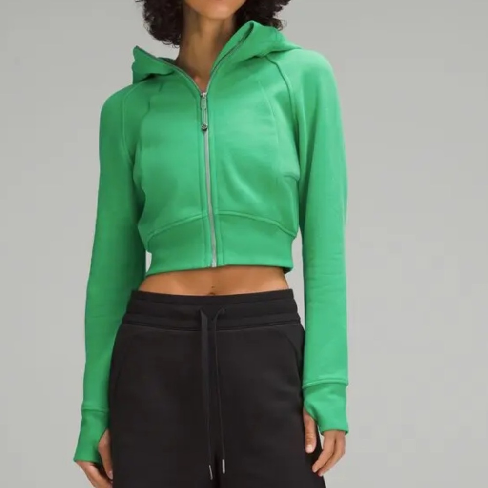 ၆၅Scuba Full-Zip Cropped Hoodie - Green Punch